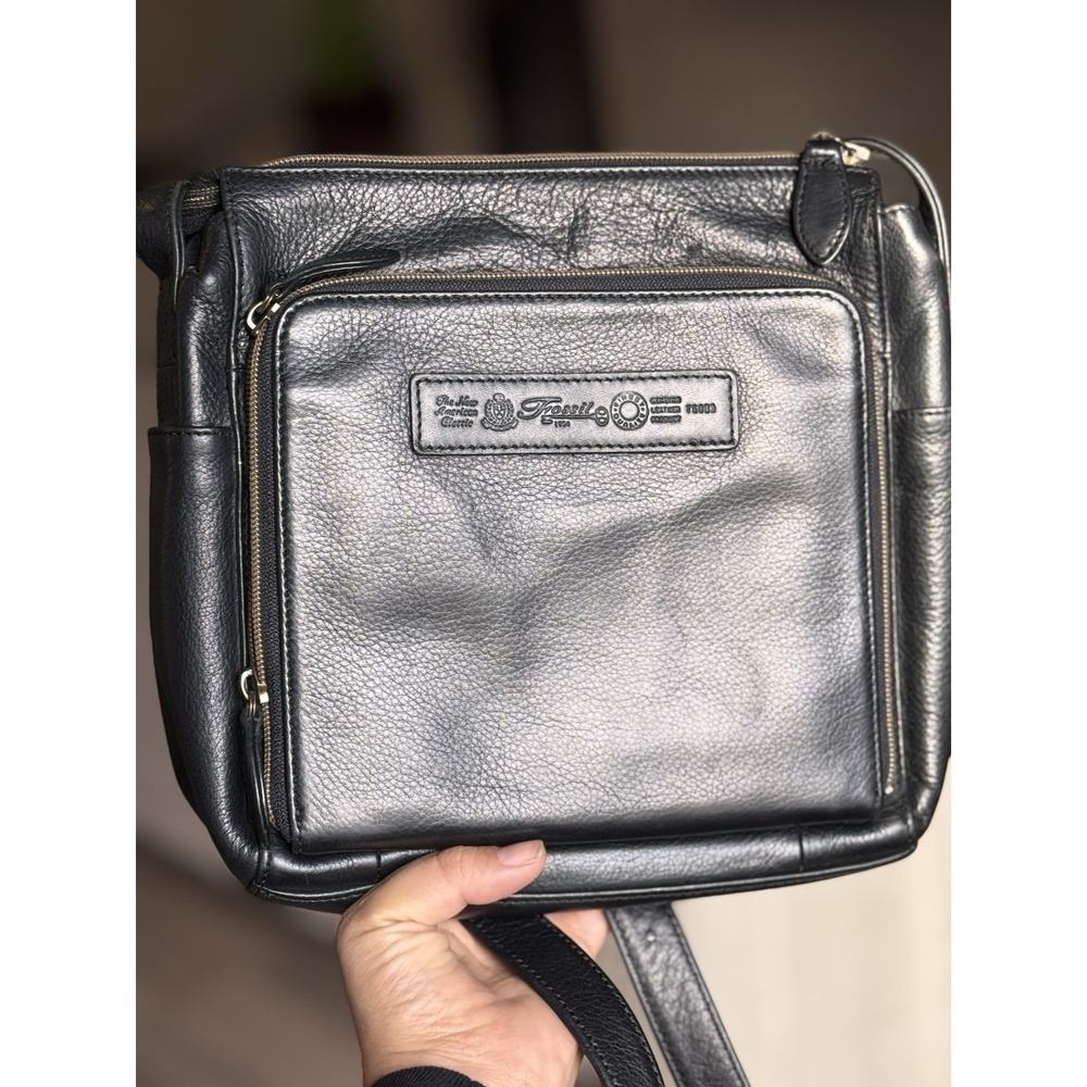 Vintage Fossil 1954 Black Leather Medium Crossbody Purse Shoulder Bag - Picture 1 of 10